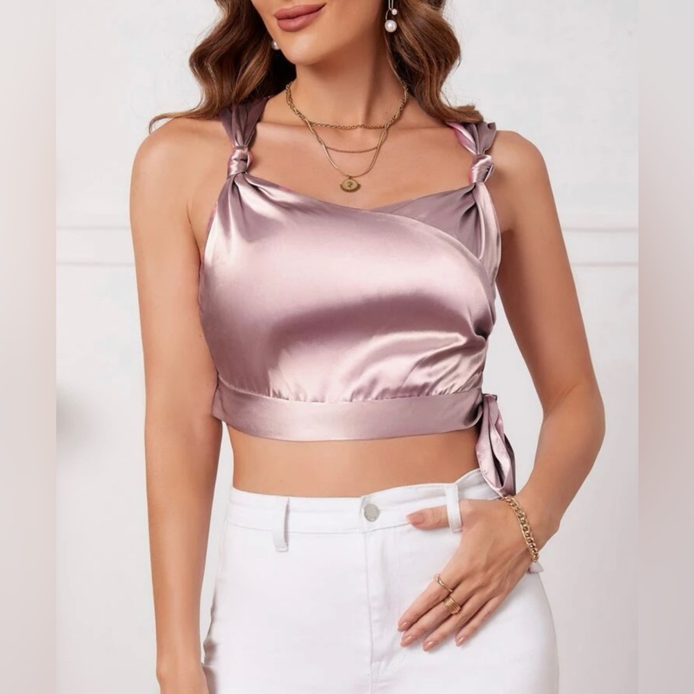NWOT Twist Detail Surplice Tie Side Satin Cami Top